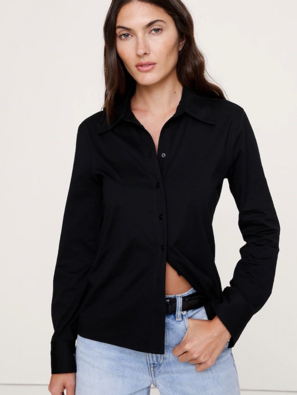 Banana Republic Classic Black Button-Down Shirt - Women's Long Sleeve 100% cotto